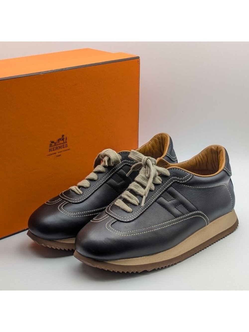 Hermes Quick Sneakers Leather Black Shoes